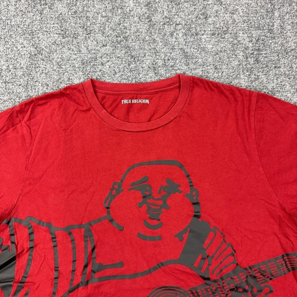 True Religion Shirt Mens XL Red Oversize Buddha Guitar Graphic Tee Tagless
